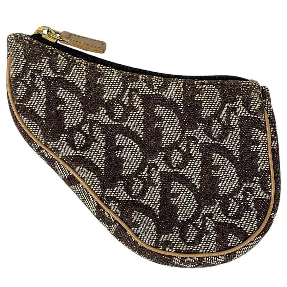 Christian Dior Trotter Saddle Pouch Accessory Case Cosmetic Canvas Brown
